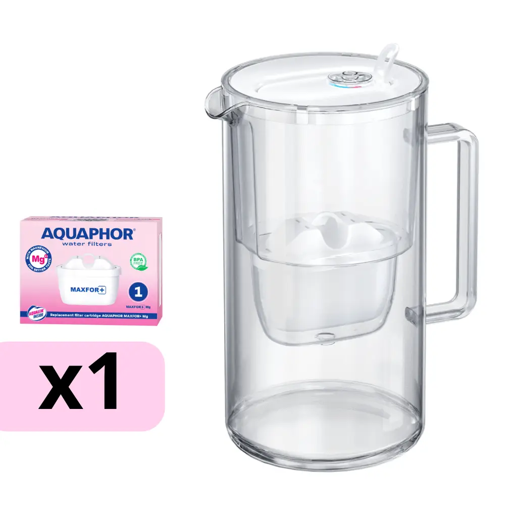 AQUAPHOR sklenená filtračná kanvica GLASS s 1 vložkou MAXFOR+ Mg
