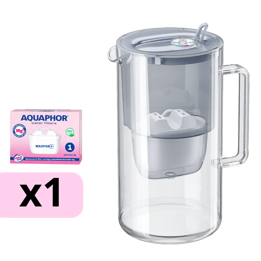 AQUAPHOR sklenená filtračná kanvica GLASS s 1 vložkou MAXFOR+ Mg