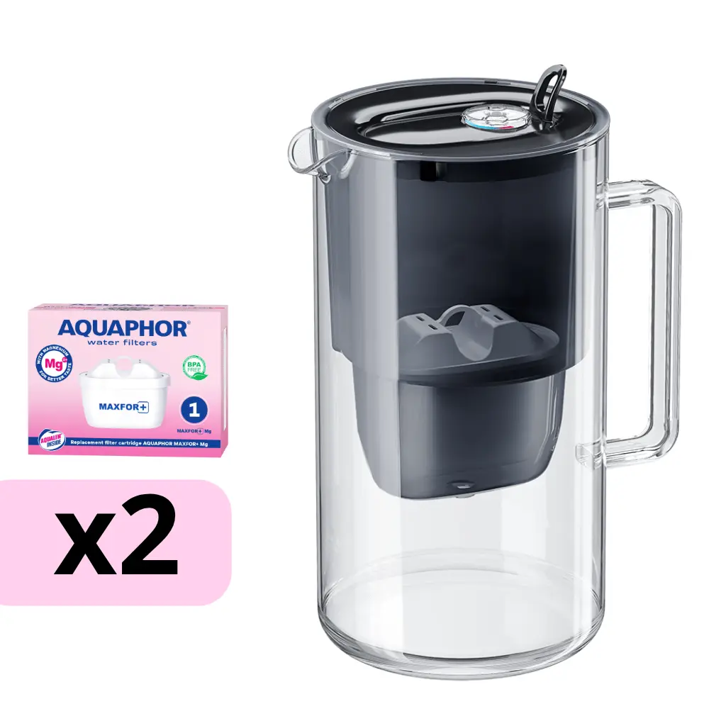 AQUAPHOR sklenená filtračná kanvica GLASS s 2 vložkami MAXFOR+ Mg