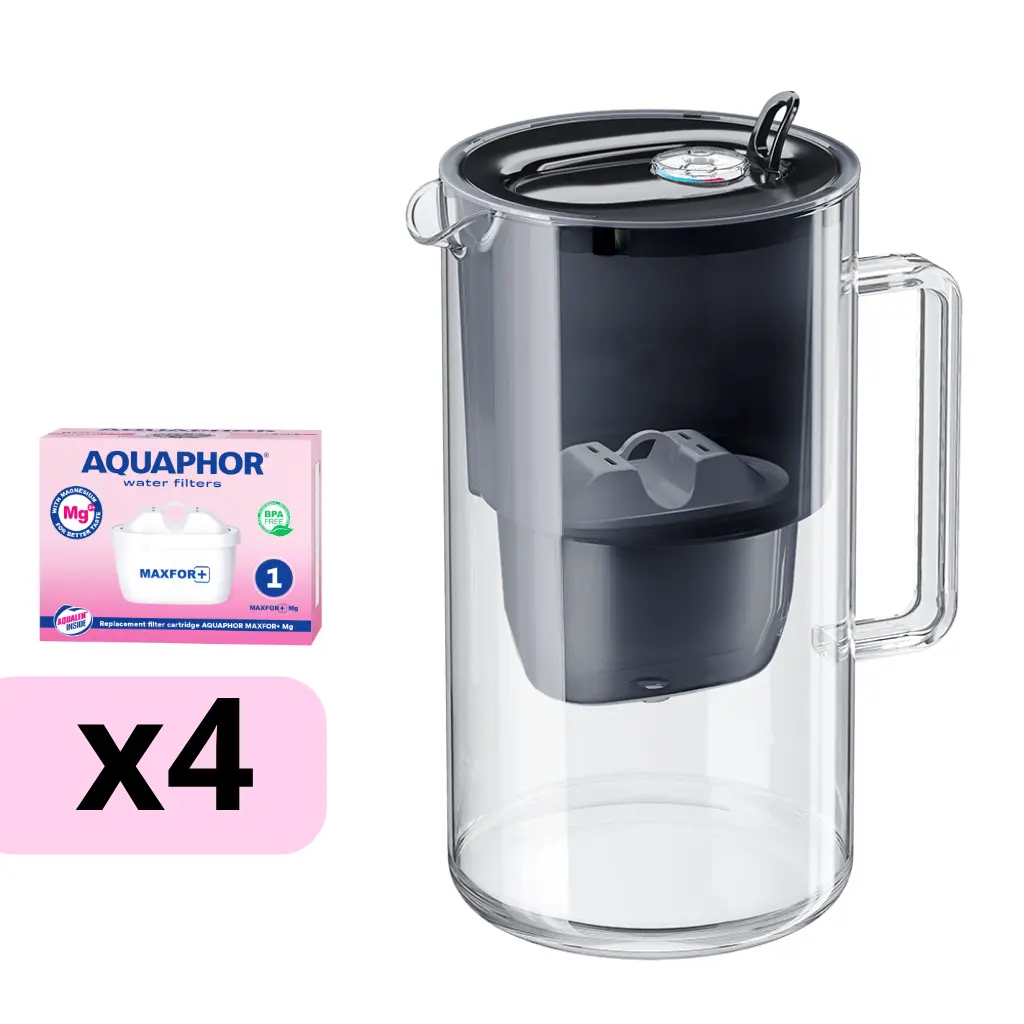 AQUAPHOR sklenená filtračná kanvica GLASS s 4 vložkami MAXFOR+ Mg