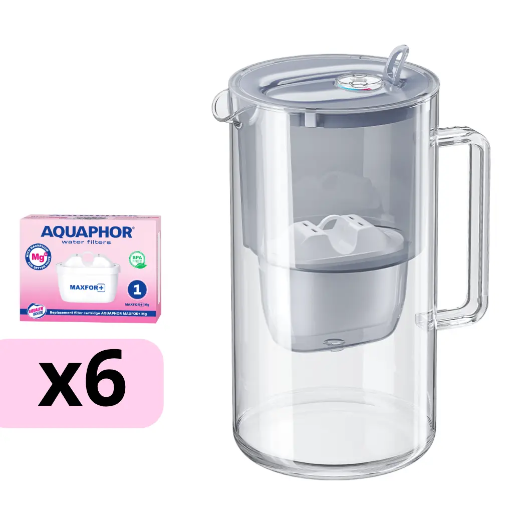 AQUAPHOR sklenená filtračná kanvica GLASS s 6 vložkami MAXFOR+ Mg